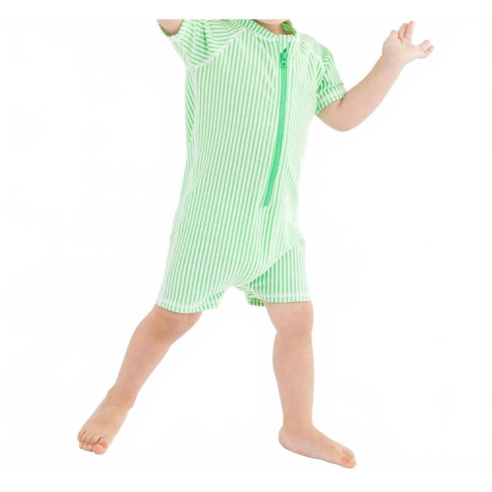 NEW RUGGED BUTTS baby boys seersucker short sleeve one piece rash guard swimsuit